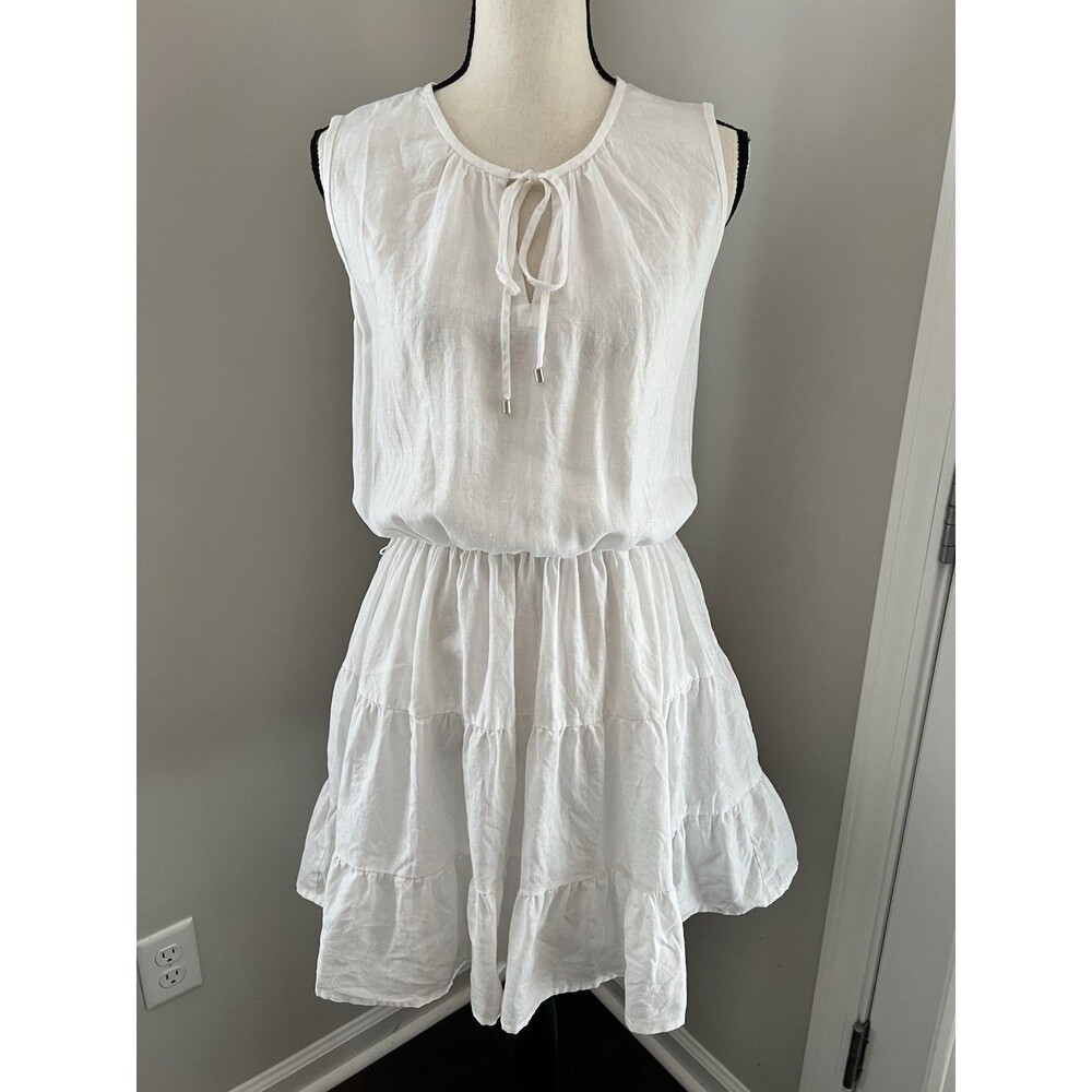 Karina Grimaldi Revolve White Linen Tiered Mini Dress Size Large GUC